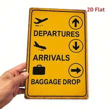 [2D Flat]Vintage Airport Sign Metal Wall Decor - 2D Retro Tin Decoration Featuring Airplanes, Suitcases, And Arrival/Departure - Bars, Cafes, Beach Villas, And Backyard Farmhouses - 8x12inch, Metal Wall Decor - 1 cái - Xem 5