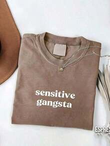 T-Shirt With The Phrase "Sensitive Gangsta", Meme "God Forbid, I'm A Sensitive Gangster", Graphic T-Shirt "I'm A Mama, Mamacita", Gift For Her (Retro Style, Thick Fabric, Unisex) - 杏 1 - 查看 5