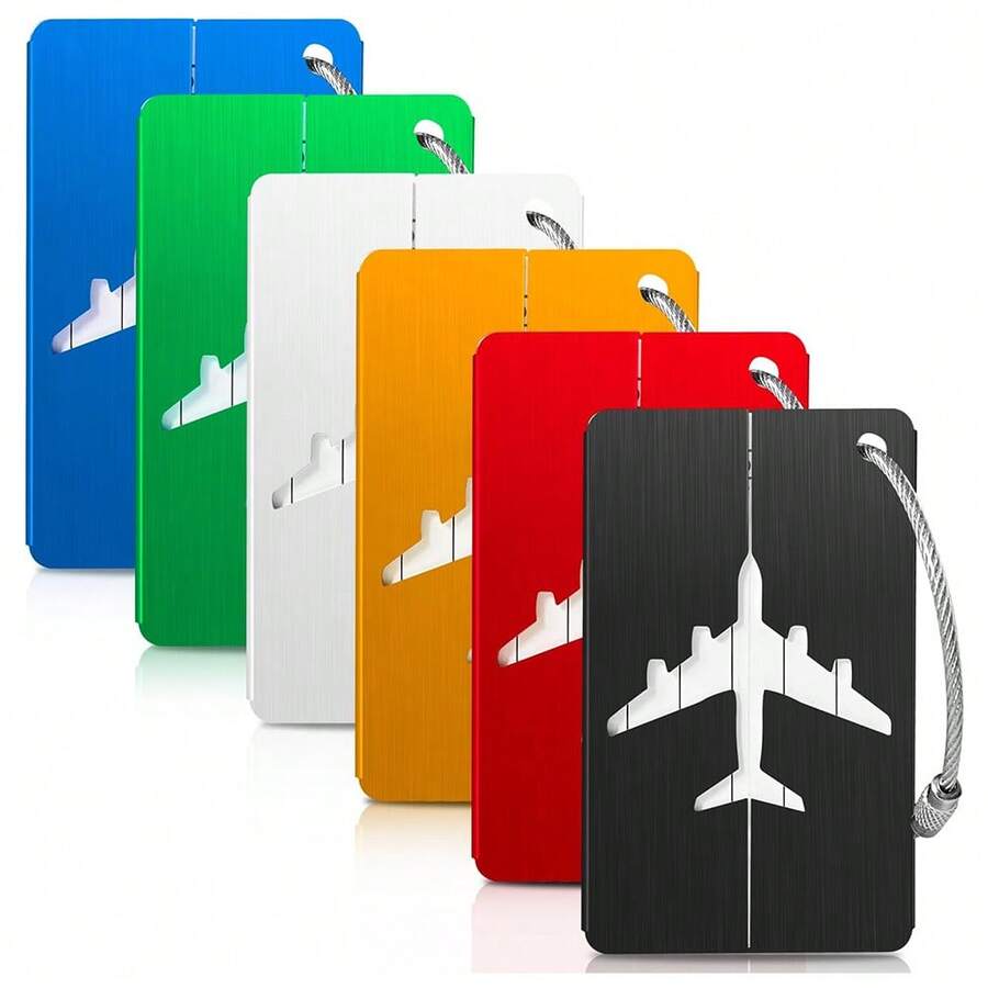 6/8pcs Aluminum Alloy Luggage Tags Set High Quality Design With Secure Steel Loop Sturdy & Stylish Perfect For Easy IdentificationNeeds - Multicolor - View 1