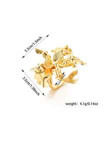 1pc Elegant 3D Floral Ring, Suitable For Women's Daily Wear - Gold - View 5