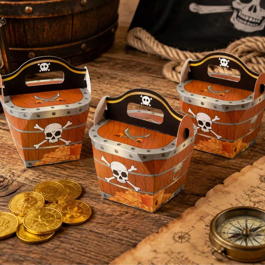 10pcs Pirate Theme Party Favor Boxes, Mini Treasure Chest Candy Boxes Suitable For Children's Treasure Hunt Games And Birthday Parties - Pirate Ship - View 1