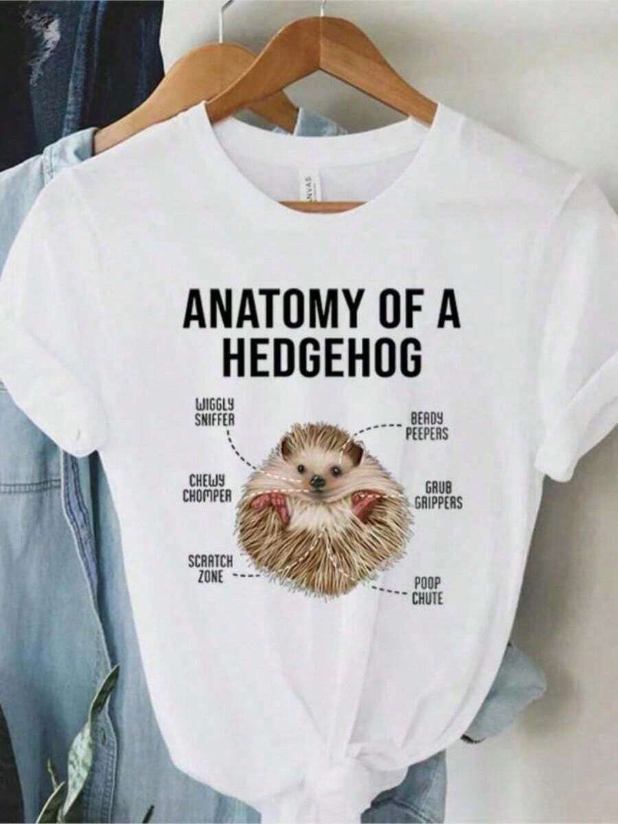 CasualChristmas Anatomía de los Erizos Camisetas de Moda para Mujer Camisetas Divertidas de Erizos Cuello Redondo Camiseta Estampada Regalo Esencial para Amantes de los Erizos Imprescindible - Blanco - Ver 1