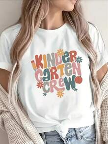 Camiseta negra de manga corta para guardería |   Diseño floral colorido, ligera y duradera, perfecta para usar, outfits casuales, eventos y actividades diarias - Negro - Ver 6