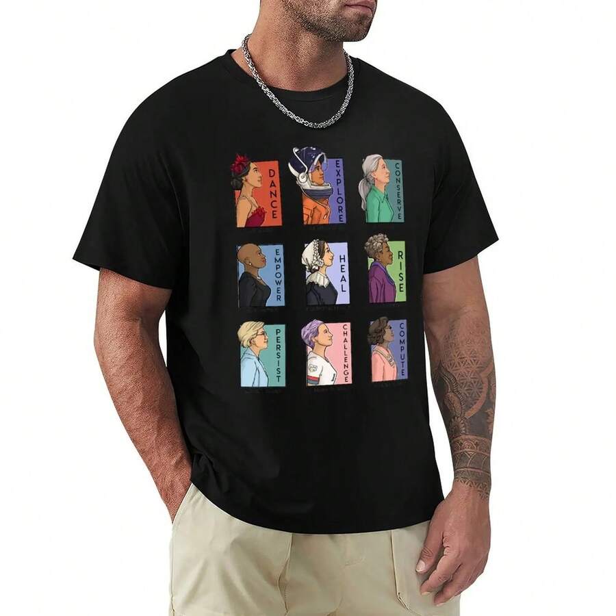 Camiseta She Series Real WoM1en Versión 2, talla grande, corte corto, T1EE para hombre, 220 g, algodón grueso unisex, suave y transpirable con excelente elasticidad, agradable para la piel y cómoda para usar todo el día. Diseño clásico y casual fácil de combinar, ideal para salidas diarias, estilo urbano, deportes, citas y reuniones informales durante todo el año. - Negro - Ver 1