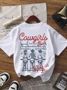 Limited Edition: Women's Casual T-Shirt With Cowgirls Club Print, Short Sleeve, Round Neck, Drop Shoulders, Regular Length, Medium Stretch Knit Fabric, Lightweight Cotton - 白色的 - 查看 7