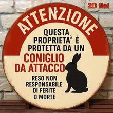 1pc 8*8 Inch Round Vintage Italian Warning Sign "Beware Of Rabbit Attack, No Entry Allowed", Rabbit Attack Sign, Suitable For Decorating Living Room, Bedroom, Study, Office, Bar, Cafe, Restaurant, Retro Style Home Decor. (Random Hole Position) - A - View 5