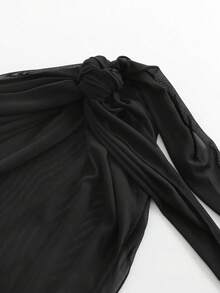 Swim Basics Summer Beach Plain Knot Side Beach Skirt - 黑色 - 查看 4