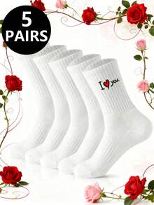 1/2/5 Pairs Letter Print Unisex Casual Mid-Calf Socks, Comfortable Everyday & Sports Socks, Suitable For All Seasons, Ideal For Dates - Multicolor - View 10