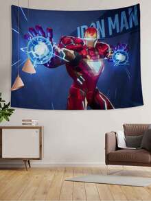 1pc M-Arvel Iron Man Tapestry, Neon Power Blast Style Wall Decor, Blue And Red Superhero Action Art Hanging, Perfect For Bedroom, Living Room, Dorm, Apartment, Studio, Party Backdrop, Comic, Superhero Themed Room Decor, Great For Adding A Bold, Futuristic Flair To Game Rooms, Media Spaces And Themed Gathering Areas - Multicolor a - View 9