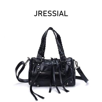 JRESSIAL 1 pieza Correa de material de PU vintage con remaches negros, tachuelas y borlas metálicas, bolso cuadrado de estilo retro punk Y2K con correa de hombro larga ajustable, cierre de cremallera, bolso cruzado casual de lujo discreto para mujer, apto para teléfono, tarjetas, adecuado para uso diario, compras, ocasiones de Año Nuevo, estilo punk