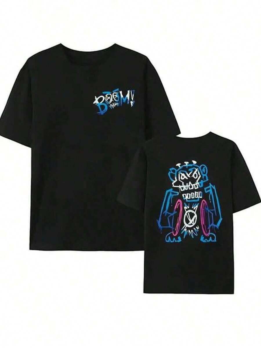 2026 Arcane mono Boom estampado Casual cuello redondo Camiseta de manga corta, ropa de jugador, ajuste relajado, diseño de dibujos animados, todo Seasonnacional envio mujer,blusas para mujer>manga larga 1pc 180g Unisex Loose Crewneck T-Shirt - Negro - Ver 1