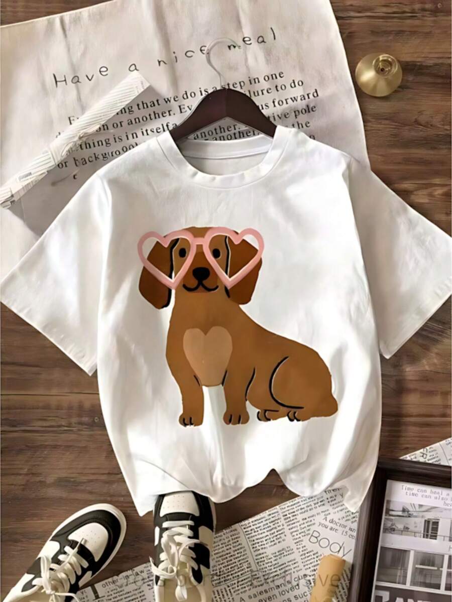 Unisex Loose-Fitting Short-Sleeved T-Shirt With Print, 100% Cotton, Versatile Modern Style For All Seasons - 白色 - 查看 1