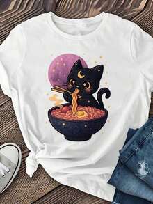 Camiseta 100% algodón con estampado de pato, camiseta casual de manga corta, camiseta estampada con cuello redondo, tela transpirable, adecuada para primavera, verano y otoño. - Blanco - Ver 7