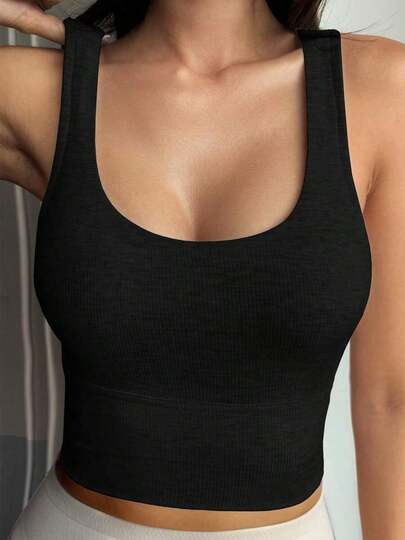 Women Solid Black White Ribbed Tank Top Sleeveless Form Fitting Basic Vest Daily Casual Streetwear