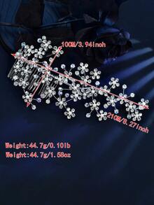 1pc Shiny Crystal Flower & Pearl Hair Comb, Elegant Women's Hair Accessory, Versatile For Daily Wear, Party, Celebration, Festival - Silver - View 6