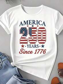 Camiseta Casual con Diseño de la Bandera de Estados Unidos, 250 Años Desde 1776, Ropa Patriótica para Celebración del Día de la Independencia, Fiestas del 4 de Julio y Días Festivos Nacionales, playeras de mujer - Blanco - Ver 3