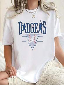 Los Angeles Baseball Pattern Women's Graphic T-Shirt Big Sister Cute Fashion Tee In Soft And Comfortable Cotton For Everyday Wear, Sports Games, And Casual Gift For Her. Ladies Printed Big Sister Tee Ideal For Gifting. Women's T-Shirts, Men's T-Shirts, Shirts > Stylish. Bohemian Style. Soft, Breathable, And Comfortable Blouses For Women, Ideal For Spring, Summer, And Fall, Perfect For Vacations, Travel, Everyday Wear, And Watching Games. - 白色的 - 查看 6