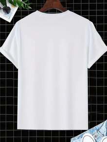 Camiseta Gráfica para Hombre con Detalles de Mezclilla y Perlas - Una Camiseta Blanca Combinada con Jeans Azules y Detalles de Perlas, Ideal para Uso Diario, Reuniones y Looks Casuales - Fácil de Lavar, Adecuada para Todas las Temporadas, Ajuste Cómodo, Prenda Multiusos - Blanco - Ver 2