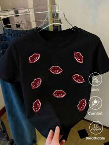 Camiseta de manga corta de moda para primavera y verano de 2026, hecha en México, 180 gramos. Estampado de dibujos animados, modelo de pareja, apta para uso interior o exterior. Cuello redondo, unisex, ideal para oficina y ocio. Paquete de una pieza. - Albaricoque - Ver 7
