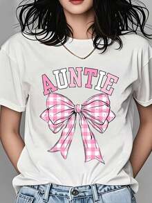 Camiseta con estampado de lazo rojo y cuadros rosados TideAuntie para mujer, top casual de verano, regalo para cumpleaños de tía, celebración del Día de la Madre, camiseta de moda para mujer. - Blanco - Ver 7