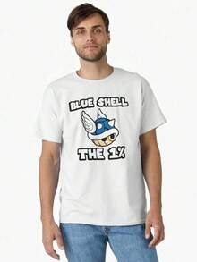 Camiseta de , Camiseta Blue Shell The One Percent Unisex de Algodón con Cuello Redondo para Hombres y Mujeres - Camiseta Ultra Suave 100% Algodón para Uso Diario con Estampados Vibrantes de Personajes - Transpirable y Lavable a Máquina - Regalo Perfecto para Fans de Otaku Todo el Año Ropa Hombre Cosas Para Hombre Ropa De Mujer Blusas Bonitas - Blanco - Ver 8