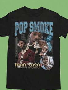 Camiseta Pop Smoke - Camiseta de Rap Hiphop con Gráfico Atrevido "POP SMOKE" y Diseño 1999/2020, Camiseta Casual de Corte Regular para Hombres y Mujeres, Ropa Urbana para Primavera, Verano y Otoño, Regalo para Fans, Camiseta Hip Hop, Mercancía para Fans, Estilo Urbano, Tela Cómoda, Ropa Unisex, Amantes de la Música, Moda Urbana, Patrón Geométrico, Material Duradero, Entusiastas de la Ropa Urbana. Una camiseta de manga corta adecuada para el hogar, uso diario, fiestas y viajes-perfecta como regalo para amigos o familiares. - Negro - Ver 7