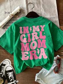 Women's Summer Top, Modern And Casual, With Double-Sided Print Featuring Sweet Designs Like Stars And Lightning Bolts, "IN MY MOM" Print, Sheer Short-Sleeved T-Shirt With Round Neck. Women's Short-Sleeved Printed T-Shirt (Retro Style, Suitable For Teenagers, Maija Women, Graduation Dresses, Unisex) - 綠色的 - 查看 2