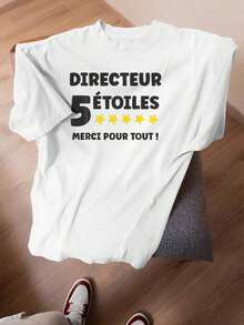 Camiseta Gráfica para Mujer "Director de 5 Estrellas: Gracias por Todo, Super Director" - Camiseta Casual de Corte Holgado con Logotipo Aplicado, Diseño de 5 Estrellas y Texto de Director, Lavable a Máquina, Top para Todas las Temporadas para Lograr Éxitos Profesionales (Camiseta para Mujer en Chino e Inglés) - Blanco - Ver 7