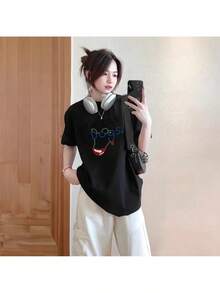 [Alta calidad]Nueva camiseta blanca de manga corta para mujer 2026, de corte holgado, ideal como capa base para el verano, perfecta para usar en capas. - Negro - Ver 6