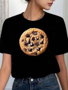 Camiseta del Día Nacional de las Galletas de Chocolate I Love, camisetas gráficas, tops cortos para mujeres, atuendos de verano para mujeres, tops de verano VSYBblusas para mujer playeras de mujer vestidos casuales para mujer y2k playeras deportivas para mujer verano camisetas ropa de mujer Fashion Perfect For Daily - Negro - Ver 6