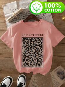 Edición Limitada, Camiseta de Mujer con Estampado de Leopardo, Moda Primavera/Verano, Ropa Casual para Salidas, Diseño Suave y Cómodo, Algodón Ligero - Albaricoque - Ver 9