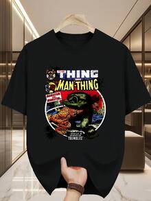Camiseta de cuello redondo estilo cómic retro: Monster War - The Thing vs. Man-Thing, una prenda imprescindible de moda urbana, camiseta de mujer, precio superior, camiseta de mujer. - Negro - Ver 1