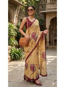 Estationeryhouse Printed Georgette With Saree With Blouse Piece - Granate - Ver 2