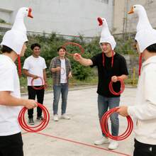 鵝頭套圈遊戲套組,趣味毛絨鵝帽附紅色投擲圈,耐用互動派對遊戲,適合兒童與成人,適用戶外嘉年華、野餐、旅行、家庭趣味活動 - 彩色 - 查看 5
