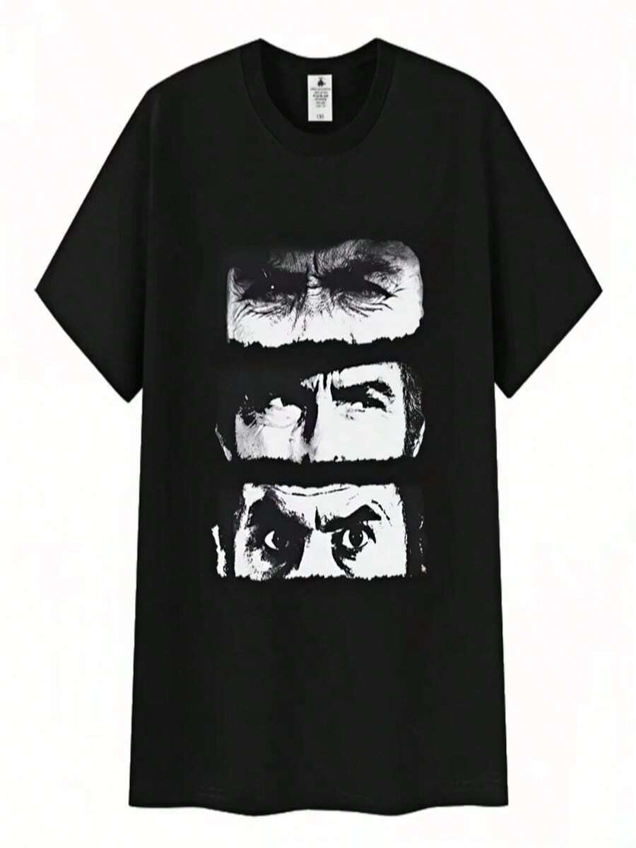 Camiseta de mujer con estampado gráfico de la serie de televisión "El bueno, el malo y el feo", pantalones cortos casuales estilo Harajuku, camiseta gótica de manga larga de algodón. - Negro - Ver 1