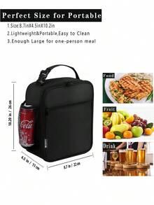 Reusable Unisex Lunch Bag - Small Insulated Lunch Box, Travel Essential, School Supplies - Black - View 4