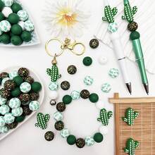 25/44/46pcs 3D Cactus Shaped Silicone Bead Set, Plant Silicone Beads, Loose Bead Set, 15mm Silicone Round Beads, Floral Print Beads, Colorful Round Beads, Suitable For Jewelry Making, Earrings, Necklaces, Bag Chains, Beaded Pens, Phone Straps, Makeup Brushes, DIY Spring And Summer Beading - Cactus Plant Series - View 10