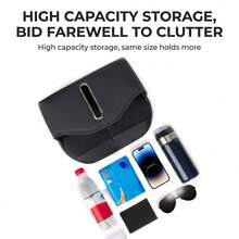 Car Seat Back Storage Organizer With Tissue Box, Universal Interior Storage - Black - View 3