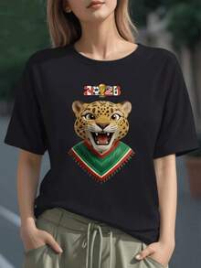 Jaguar sonriente con espíritu deportivo que simboliza la fuerza y la alegría de México durante el torneo mundial 2026 camiseta para mujer 100% algodón cómoda y moderna - Negro - Ver 6
