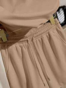 Conjunto deportivo casual para mujer, adecuado para uso diario, temporada de regreso a la escuela, fotografía callejera, imprescindible, atuendo diario, uso al aire libre, campamento, viaje, de moda y con estilo, conjunto de camiseta y pantalones c - Caqui - Ver 4