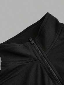 2 piezas Conjunto versátil de ropa deportiva de punto blanca y negra para yoga y fitness, camiseta de manga larga con cremallera y bordado gráfico de letras, elegante para otoño/invierno - Multicolor 8 - Ver 7