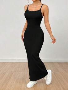 Vestido básico de tirantes finos blanco para mujer - Negro - Ver 9
