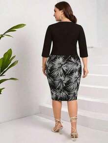Vestido negro estampado floral 2 en 1 para mujer de talla grande, elegante y romántico, adecuado para uso diario, vestidos de trabajo para mujer, vestidos de talla grande para mujer, vestidos para mujer, vestido de fiesta formal para mujer, estilo casual de negocios para mujer, salir - Negro - Ver 11