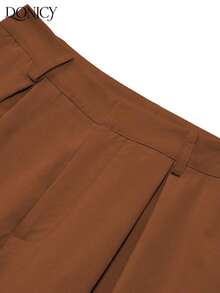 Pantalones rectos de cintura alta de unicolor para mujer, con pliegues, suaves y cómodos, versátiles y elegantes para uso casual urbano, adecuados para uso diario casual, citas, fiestas, San Valentín, carnaval y oficina - Marrón Mocha - Ver 5