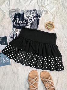 Minifalda retro dulce de los años 2000 con lunares, volantes y lazo 3D, minifalda de fiesta, estilo gótico, perfecta para Halloween y Navidad. - Multicolor - Ver 2