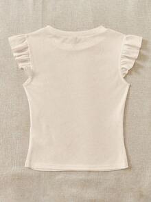 Set de 2 tops de camiseta de cuello redondo ajustados de tela acanalada en negro y rojo rosa, apropiados para verano con mangas con volantes, adecuados para salir - Multicolor 10 - Ver 7