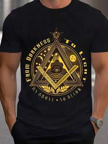Camiseta Casual de Cuello Redondo  Hombre, Tejido de Punto  Regular de Verano con Diseño de Impresión Digital, Ropa Casual de Verano |     Camisa con Estampado Audaz |     Mezcla de Poliéster - Negro - Ver 2