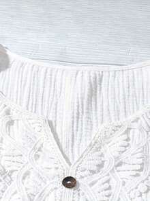 Mono informal con cuello en V y estampado floral para mujer talla grande - Blanco - Ver 5