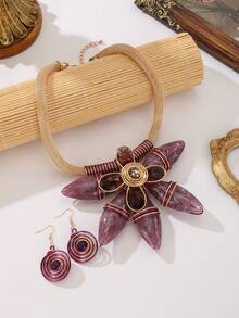 Vintage Exaggerated Bohemian Beach Resort Necklace Set For Women - Purple - View 5