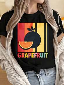 Camiseta Casual para Mujer y Hombre con Cuello Redondo y Mangas Cortas, Camiseta con Gráfico Retro de Pomelo, Top Casual Vintage de Verano para Mujer, Diseño de Rayas Coloridas, Regalo para Amantes de la Fruta, Estampados Divertidos Ideales para Fiestas de Navidad, Actividades Deportivas, Fiestas de Vacaciones, Salidas, Deportes y Otros Regalos Festivos (220g). 100% Algodón   Resistente - Negro - Ver 7